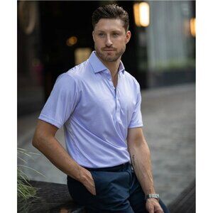 Collars and Co Small NWT Semi-Spread Collar Polo Lavender Houndstooth Mens Golf